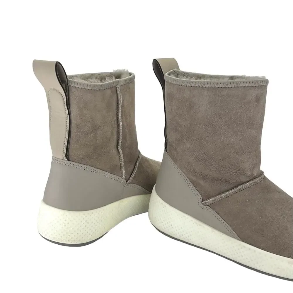 Ecco Women Taupe Winter Boot Size 5-5.5 Leather Shearling Lined Foldable Bootie